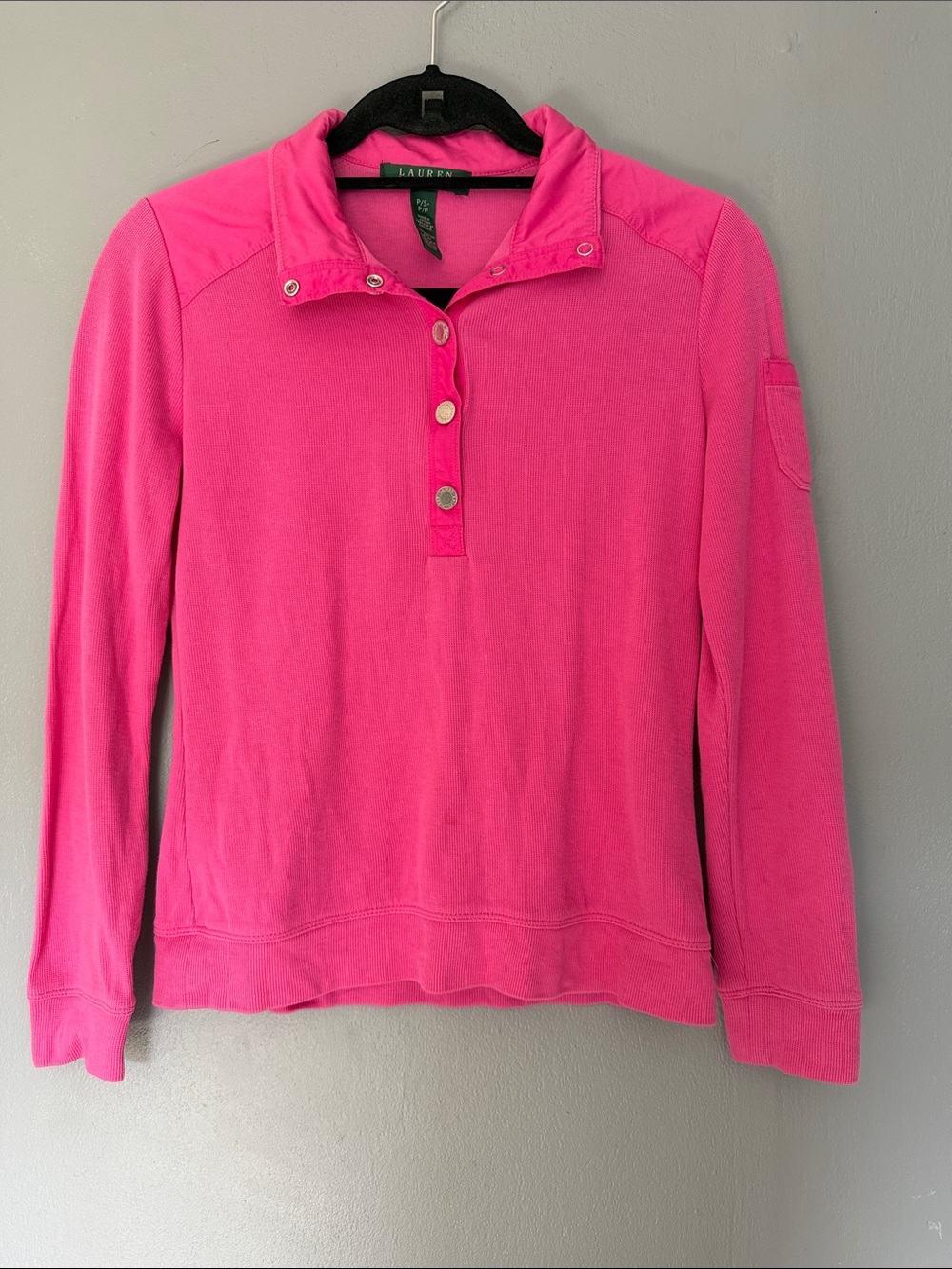 Ralph Lauren Women’s Preppy Barbiecore Ribbed Button Longsleeve Pullover Polo PS